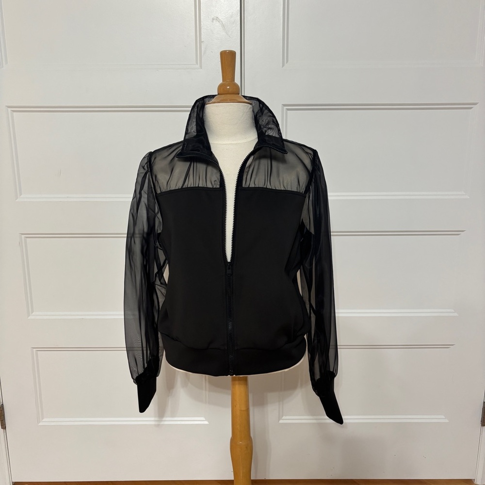 Zara Black Sheer-Sleeve Bomber Jacket